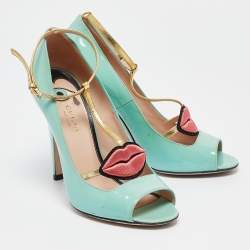 Gucci Blue Patent Molina  Ankle Strap Pumps Size 37