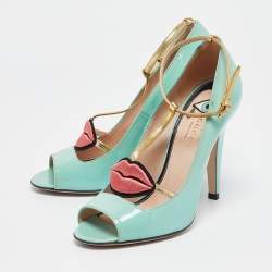 Gucci Blue Patent Molina  Ankle Strap Pumps Size 37