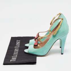 Gucci Blue Patent Molina  Ankle Strap Pumps Size 37