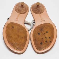 مملوكة مسبقًا Gucci Beige Canvas GG Striped Thong Sandals Size 39