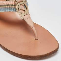 مملوكة مسبقًا Gucci Beige Canvas GG Striped Thong Sandals Size 39