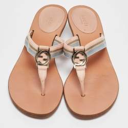 مملوكة مسبقًا Gucci Beige Canvas GG Striped Thong Sandals Size 39