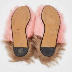 Pre Owned Gucci Pink Shearling Princetown Horsebit Flat Mules Size 39