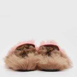 Pre Owned Gucci Pink Shearling Princetown Horsebit Flat Mules Size 39