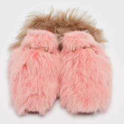 Pre Owned Gucci Pink Shearling Princetown Horsebit Flat Mules Size 39
