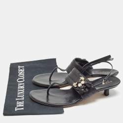 Pre Owned Gucci Black Leather Thong Slingback Sandals Size 38.5