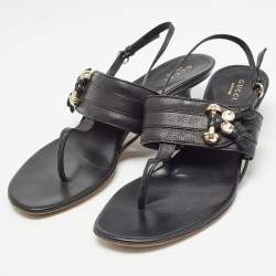 Pre Owned Gucci Black Leather Thong Slingback Sandals Size 38.5