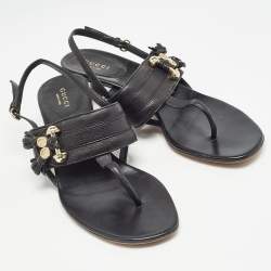 Pre Owned Gucci Black Leather Thong Slingback Sandals Size 38.5