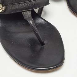 Pre Owned Gucci Black Leather Thong Slingback Sandals Size 38.5
