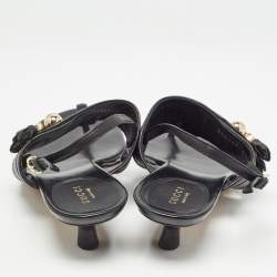 Pre Owned Gucci Black Leather Thong Slingback Sandals Size 38.5