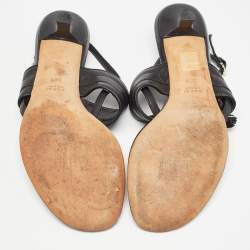 Pre Owned Gucci Black Leather Thong Slingback Sandals Size 38.5