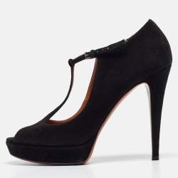 Gucci Black Suede Betty Ankle Strap Pumps Size 39