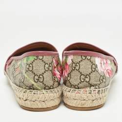 Gucci Beige/Brown GG Supreme Bloom Canvas Espadrille Flats Size 39.5