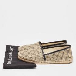 Pre Owned Gucci Beige/Brown GG Supreme Canvas Bee Print Espadrille Flats Size 39