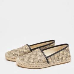 Pre Owned Gucci Beige/Brown GG Supreme Canvas Bee Print Espadrille Flats Size 39