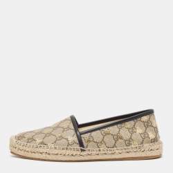 Pre Owned Gucci Beige/Brown GG Supreme Canvas Bee Print Espadrille Flats Size 39