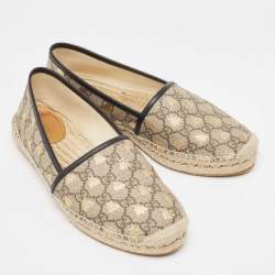 Pre Owned Gucci Beige/Brown GG Supreme Canvas Bee Print Espadrille Flats Size 39