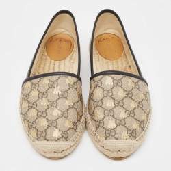 Pre Owned Gucci Beige/Brown GG Supreme Canvas Bee Print Espadrille Flats Size 39