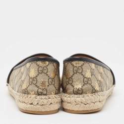Pre Owned Gucci Beige/Brown GG Supreme Canvas Bee Print Espadrille Flats Size 39