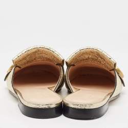 Pre Owned Gucci Gold Crackle Leather GG Marmont Fringe Flat Mules Size 35.5