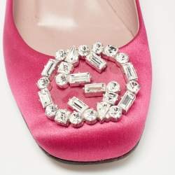 Pre Owned Gucci Pink Satin Crystal Embellished Interlocking G Pumps Size 36