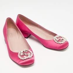 Pre Owned Gucci Pink Satin Crystal Embellished Interlocking G Pumps Size 36