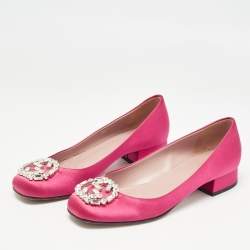 Pre Owned Gucci Pink Satin Crystal Embellished Interlocking G Pumps Size 36
