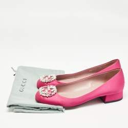 Pre Owned Gucci Pink Satin Crystal Embellished Interlocking G Pumps Size 36