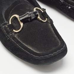 Gucci Black Suede Bamboo Horsebit Loafers Size 39