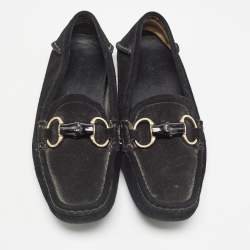 Gucci Black Suede Bamboo Horsebit Loafers Size 39