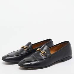 Pre Owned Gucci Black Leather Jordaan Loafers Size 37.5