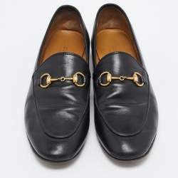 Pre Owned Gucci Black Leather Jordaan Loafers Size 37.5