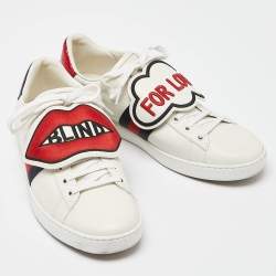 Gucci White Leather Ace Blind For Love Patch Low Top Sneakers Size 41