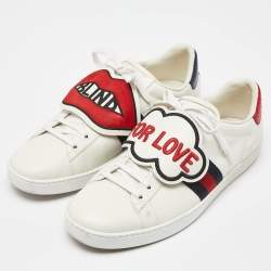 Gucci White Leather Ace Blind For Love Patch Low Top Sneakers Size 41