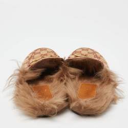Pre Owned Gucci Beige GG Canvas and Leather Princetown Horsebit Flat Mules Size 38.5