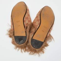 Pre Owned Gucci Beige GG Canvas and Leather Princetown Horsebit Flat Mules Size 38.5