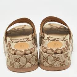 Gucci Beige Jumbo GG Canvas Platform Slides Size 38