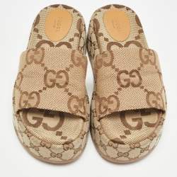 Gucci Beige Jumbo GG Canvas Platform Slides Size 38
