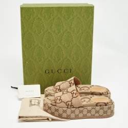 Gucci Beige Jumbo GG Canvas Platform Slides Size 38