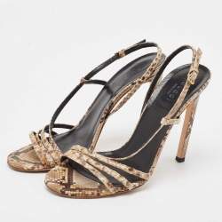 مملوكة مسبقًا Gucci Brown/Beige Python Slingback Sandals Size 39