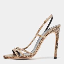 مملوكة مسبقًا Gucci Brown/Beige Python Slingback Sandals Size 39