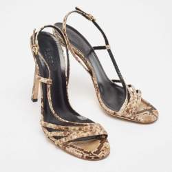 مملوكة مسبقًا Gucci Brown/Beige Python Slingback Sandals Size 39
