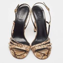 مملوكة مسبقًا Gucci Brown/Beige Python Slingback Sandals Size 39