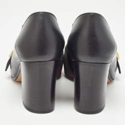 Pre Owned Gucci Black Leather Peyton Block Heel Pumps Size 37.5