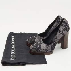 Gucci Black/Grey Floral Lace and Satin Platform Round Toe Pumps Size 37