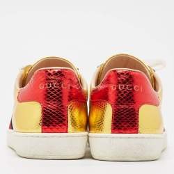 Gucci Gold Embossed Snakeskin Ace Sneakers Size 39
