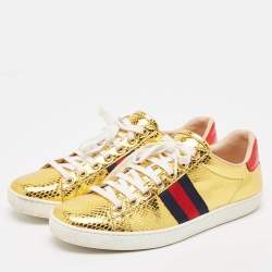 Gucci Gold Embossed Snakeskin Ace Sneakers Size 39