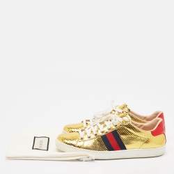 Gucci Gold Embossed Snakeskin Ace Sneakers Size 39