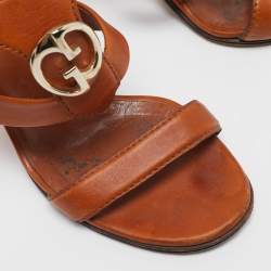 Pre Owned Gucci Brown Leather Ankle Strap Sandals Size 37