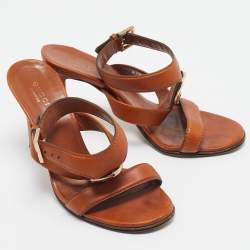 Pre Owned Gucci Brown Leather Ankle Strap Sandals Size 37